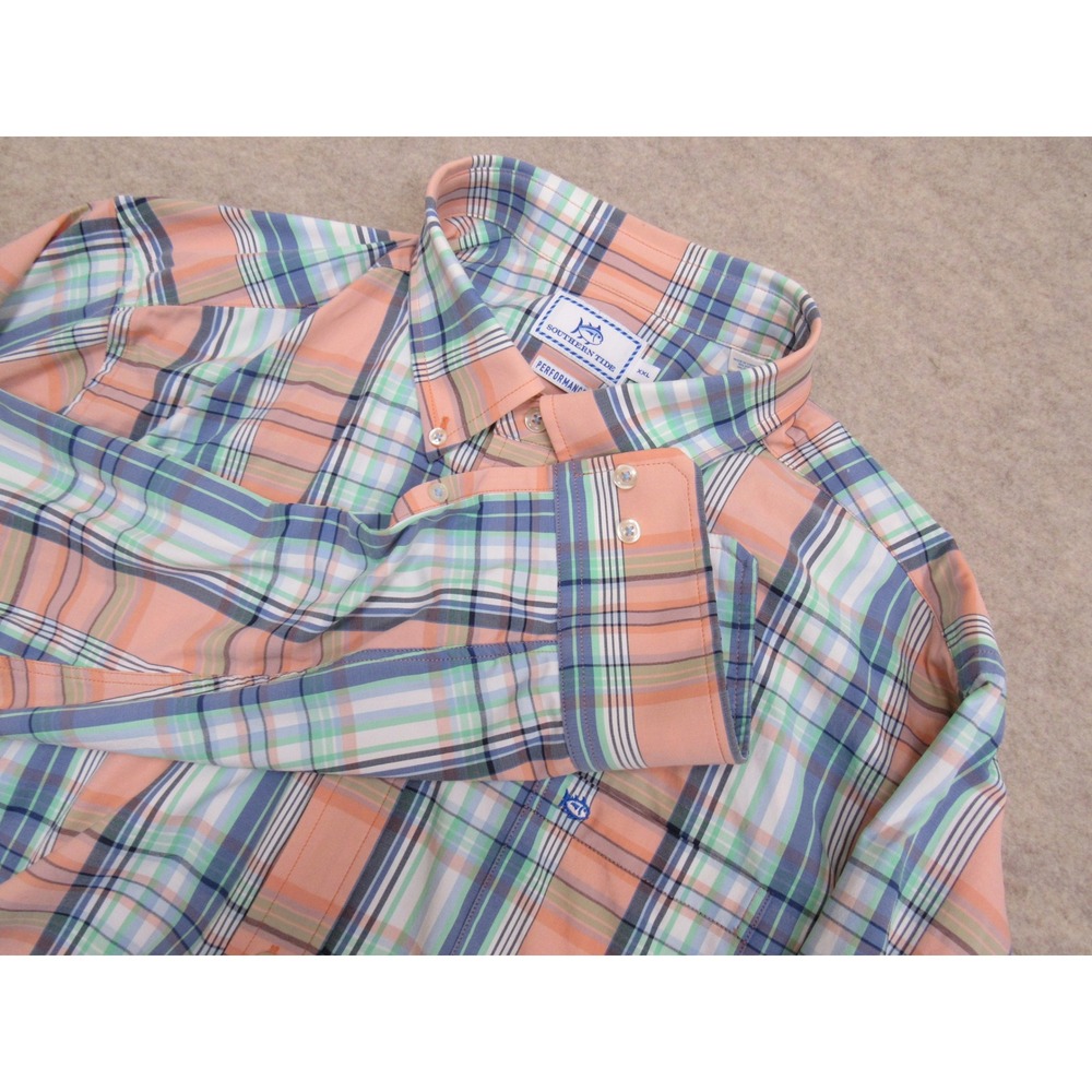 Southern Tide Performance Plaid Button Down Shirt Mens XXL Coral Blue 15767 2644